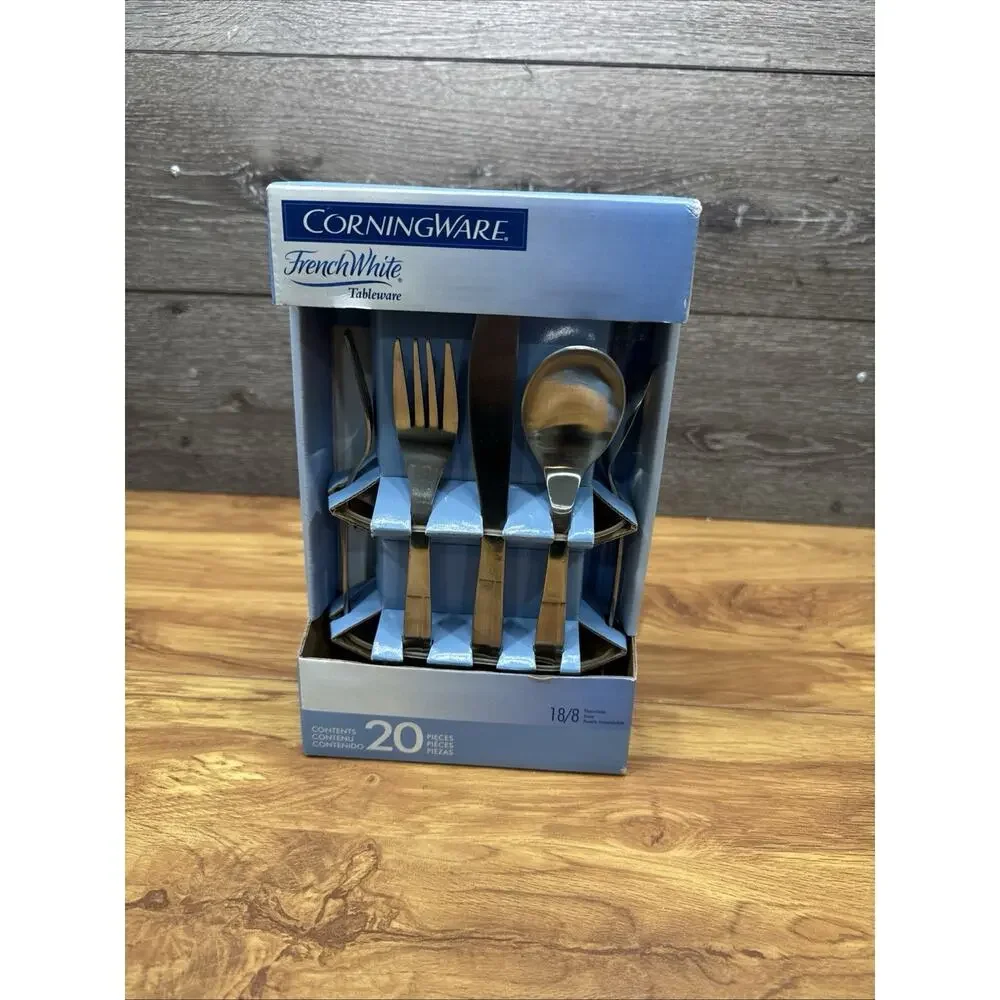 CorningWare French White Flatware Set 20 Piece 18/8 Stainless Steel New In Box